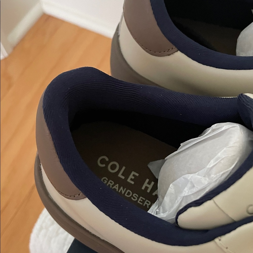 Men's Cole Haan Leather Grand Crosscourt Premier Sneakers in Silver / Gray Shoes - Picture 14 of 16
